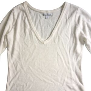 Soft! NEW YORK & CO White Knit V Neck Long Sleeve Sweater Top Womens Size Medium